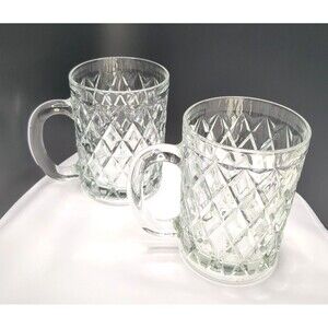 Set of 2 4.25 " French Vintage Paul Sebastian Diamond Criss Cross Crystal Mugs
